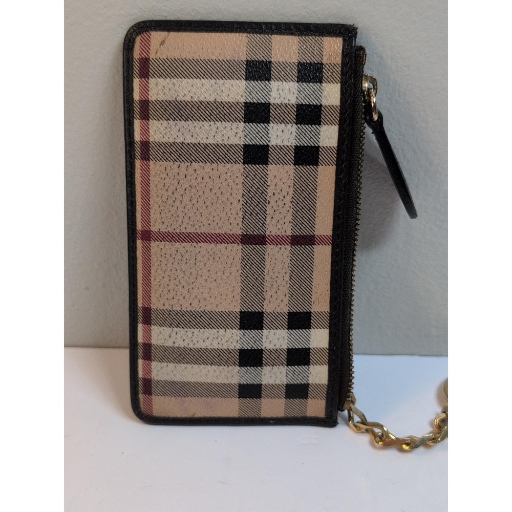 Used Burberry‎ Zipper Pouch/Coin Purse/Card Holder Checked Pvc Leather - Picture 3 of 6